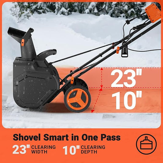 VOLTASK 23-Inch Electric Corded Snow Blower with Dual LED Light, 180-degree Adjustable Chute Walk-Behind Snow Blower with 25ft Throwing Distance, 15 Amp/3500RPM Motor Electric Snow Blowers