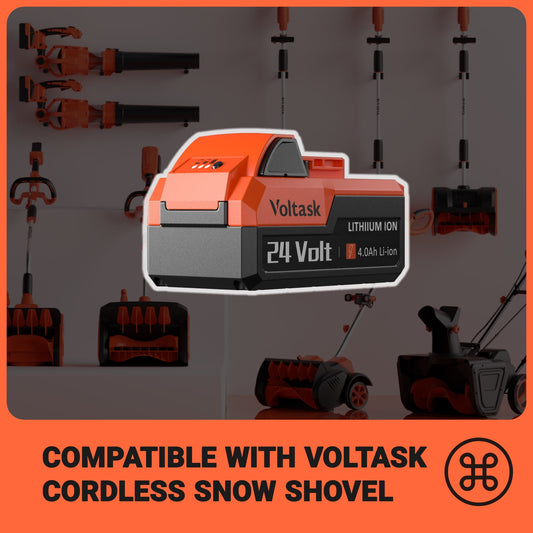 VOLTASK 24V 4.0AH Lithium-Ion Battery Replacement for Cordless Snow Shovel and Cordless Snow Blower