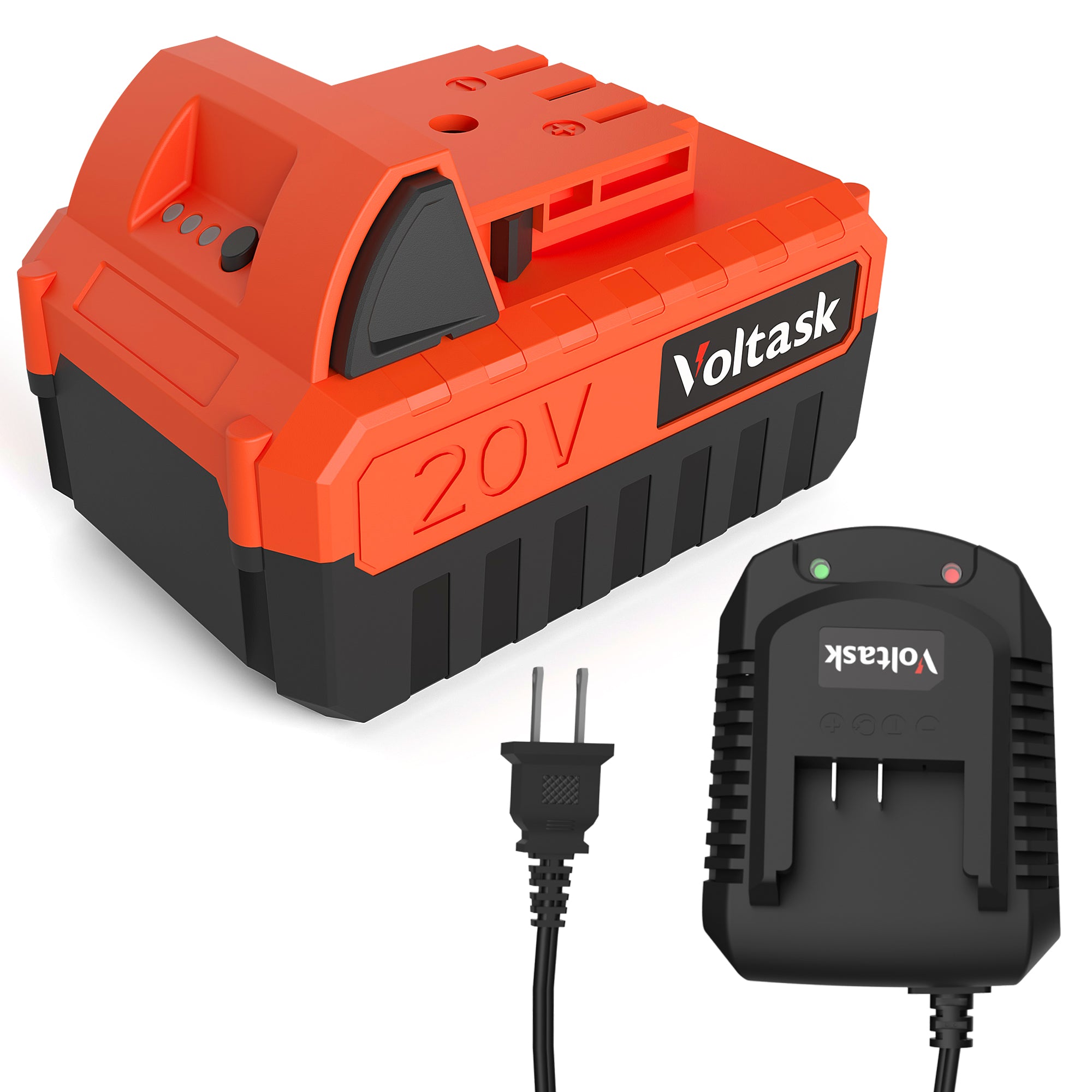 VOLTASK 20V 4.0-Ah Lithium-ion Battery + 2.2A Rapid Charger for Voltask Cordless Snow Shovel SS-20B, SS-20C, SS-20E, SS-40A, SS-40B
