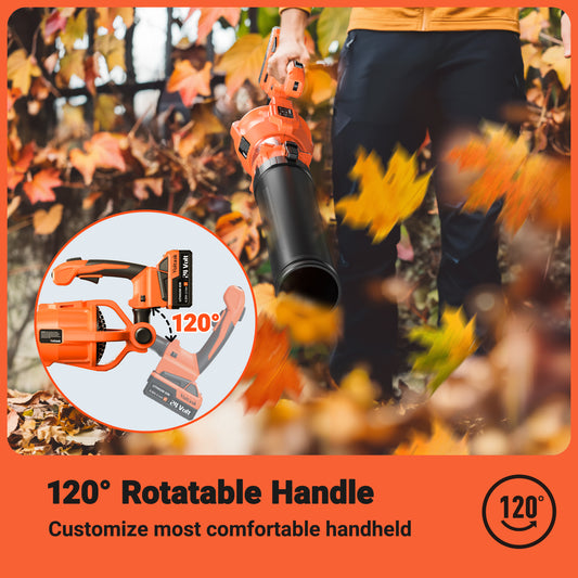 VOLTASK 24V Cordless Leaf Blower with Adjustable Handle, 450 CFM/120 MPH High Speed Battery Blower, Lightweight Snow Blower with 7 Variable Speed and Turbo Button (Battery & Quick Charger Include)
