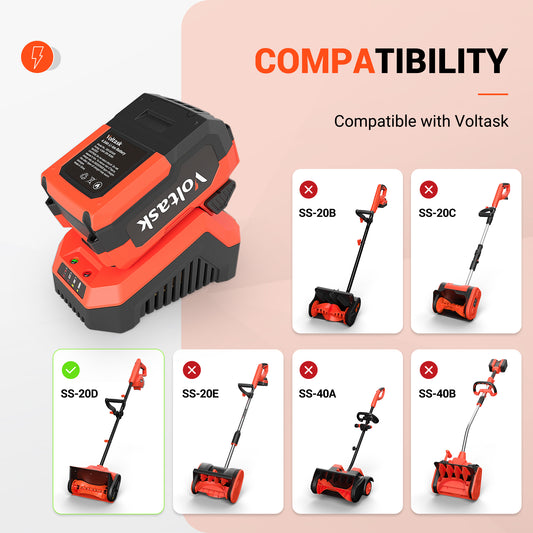 VOLTASK 20V 4.0-Ah Lithium-ion Battery + 2.4A Rapid Charger for Voltask Cordless Snow Shovel SS-20D