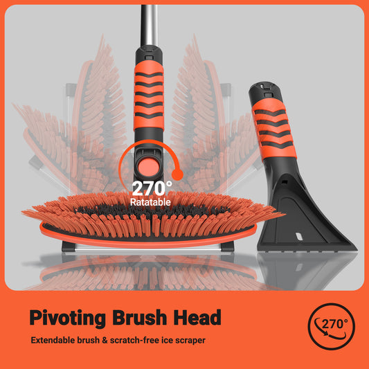 VOLTASK Extendable Snow Brush and Ice Scraper with Squeegee, Extendable Aluminum Handle, Pivoting Brush Head, Ergonomic Foam Grip, 3 in 1 Snow Removal Tool for Car, Truck, SUV