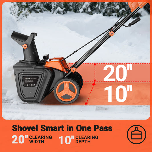 VOLTASK 48V Cordless Snow Blower, 48-Volt | 20-Inch Brushless Electric Snow Blower Cordless, Battery Snow Blower with Directional Plate & LED Lights (2 * 24V Battery & Dual Quick Charger Included)