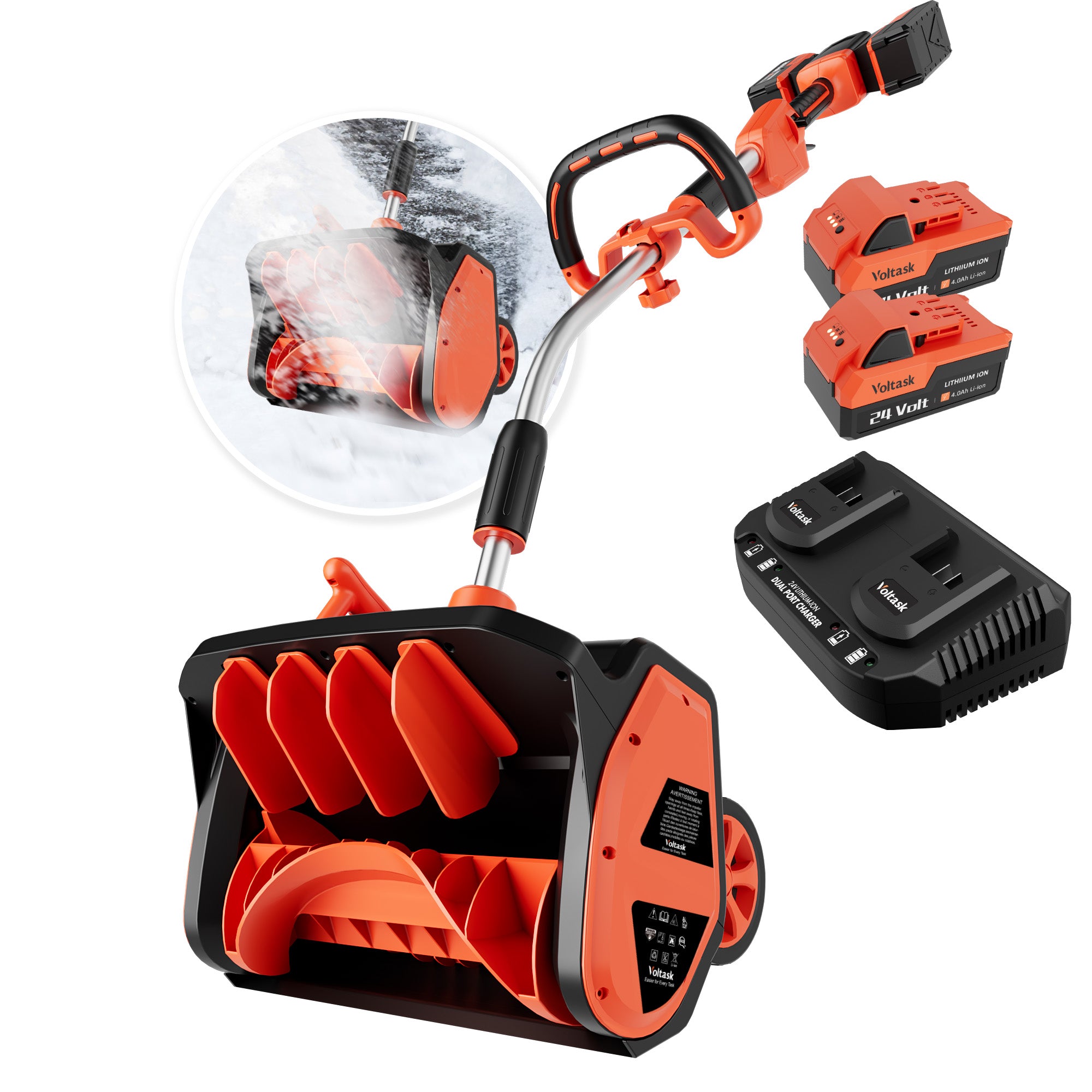 VOLTASK Cordless Snow Shovel, 48V | 17-inch Electric Snow Blower 2 Batteries & Dual Quick Charger Included for Driveway with Directional Plate