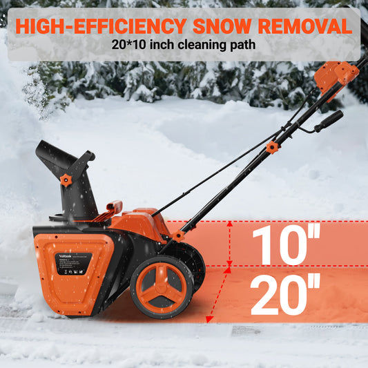 VOLTASK 48V Cordless Snow Shovel 20-inch Brushless Electric Snow Blower with Wheels, Battery Snow Blower with Directional Plate & LED Lights (2 * 24V Battery & Dual Quick Charger Included)