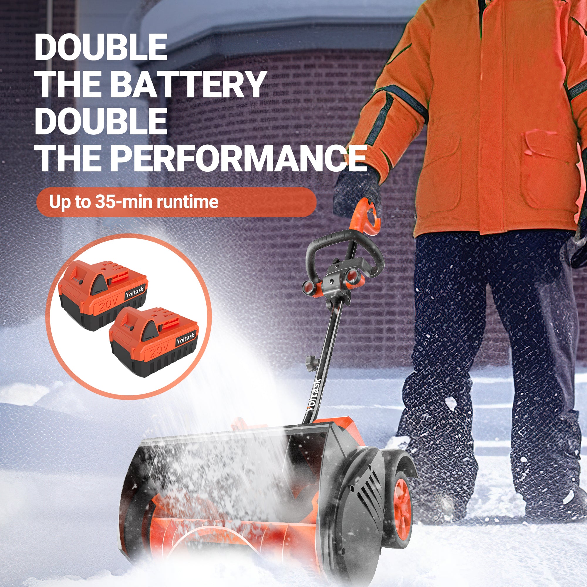 VOLTASK SS40A 40V 16Inch Brushless Cordless Snow Shovel with Wheels,