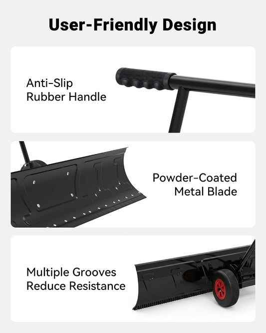VOLTASK 48 Inch Snow Shovel with Inflatable Wheels, for Garden Outdoor