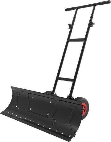 VOLTASK 36 Inch Snow Shovel with Inflatable Wheels, Heavy-Duty 2-Wheel Snow Pusher Hand Plow for Snow Removal for Driveway, Height Adjustable Handle & 7-Position Blade Angle