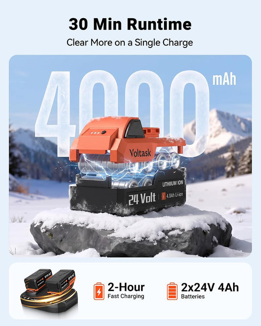 VOLTASK 48V 16.3-Inch Cordless Snow Shovel with LED Lights, Brushless Motor