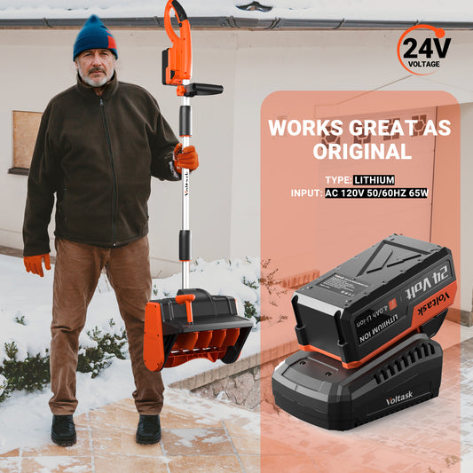 VOLTASK 24V 4.0-Ah Lithium iON Battery + 2.2A Rapid Charger for Cordless Snow Shovel and Cordless Snow Blower