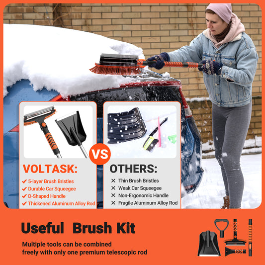 VOLTASK Extendable Snow Brush with Ice Scraper, Non-Scratch Squeegee and Snow Brush for Car Windshield, Snow Shovel and Brush for Car, Truck, SUV