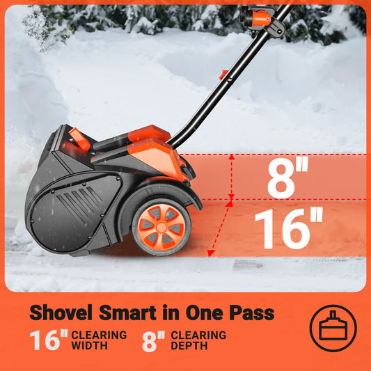 【$20 OFF｜Code:VOL20】VOLTASK Cordless Snow Shovel with Wheels, 48V | 16-Inch | 4-Ah Brushless Cordless Snow Blower, Battery Snow Blower with Directional Plate & LED Lights (2 * 24V Battery & Dual Quick Charger Included)