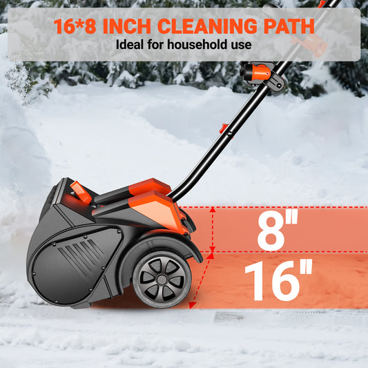 VOLTASK 48V 16-inch Cordless Snow Shovel with Wheels, LED Lights, 2 Batteries & Dual Quick Charger Included