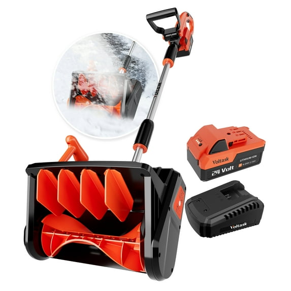 VOLTASK 24V 13-inch Cordless Snow Shovel Electric Snow Blower with Directional Plate, Battery & Quick Charger Included for Driveway & Sidewalks