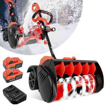 VOLTASK 48V 16-inch Cordless Snow Shovel with Wheels,Electric Snow Blower with LED Lights, 2 Batteries & Dual Quick Charger Included